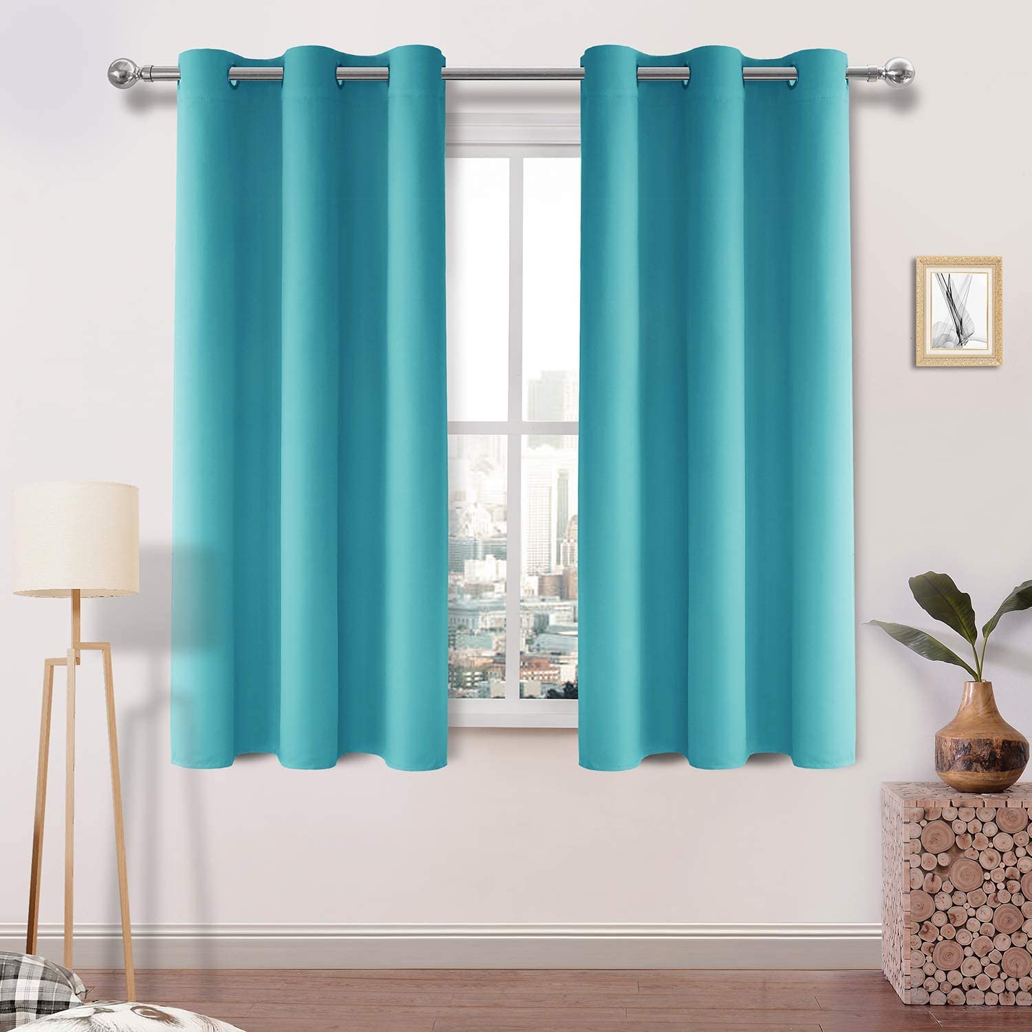 DWCN Blackout Curtains - Eyelet Turquoise Bedroom & Living Room Curtains, Thermal 46 x 54 Inch, 2 Panels