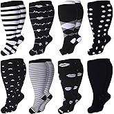 Croknit 8 Pairs Plus Size Compression Socks for Women Men 20-30 Mmhg Wide Calf Extra Large Knee Support Socks for Nurse Running Circulation