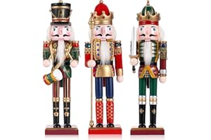 TPUDN 3 Pcs Wooden Christmas Nutcracker Soldier,30CM Traditional Painted Nutcracker Figures,Festive Collectible Christmas party for Home Fireplace Christmas Tree Party Decoration (Drummer&Spear&Swordsmen)