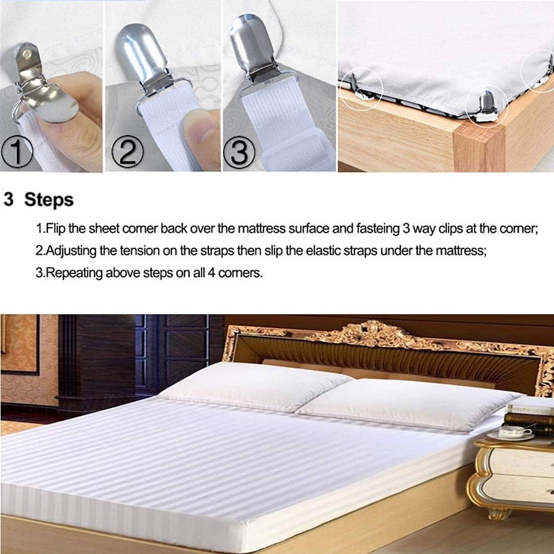 Yamor Bed Sheet Holder Straps,Triangle Sheet Fasteners,Adjustable Elastic Suspenders Gripper Holder Straps Clip for Fitted Bed Sheets, Mattress Covers,Sofa Cushion& More (4 Pack-White): Home & Kitchen