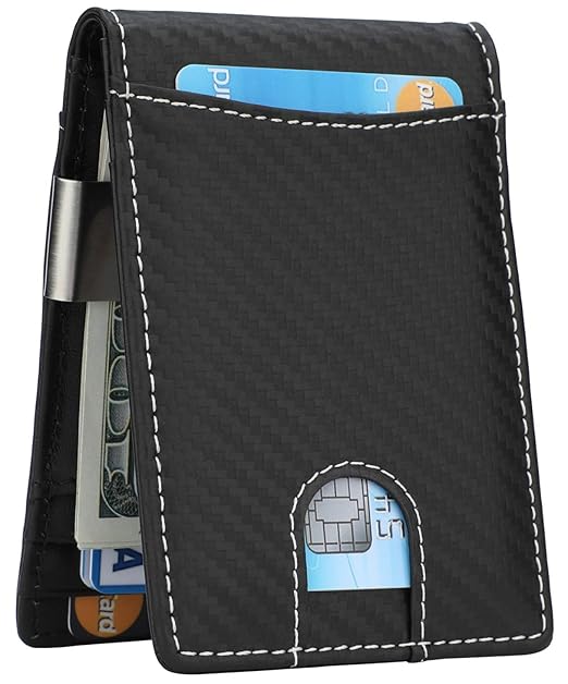 Money Clip Wallet Mens Slim Front Pocket Leather Wallet Rfid Blocking Minimalist Mini Wallet - 