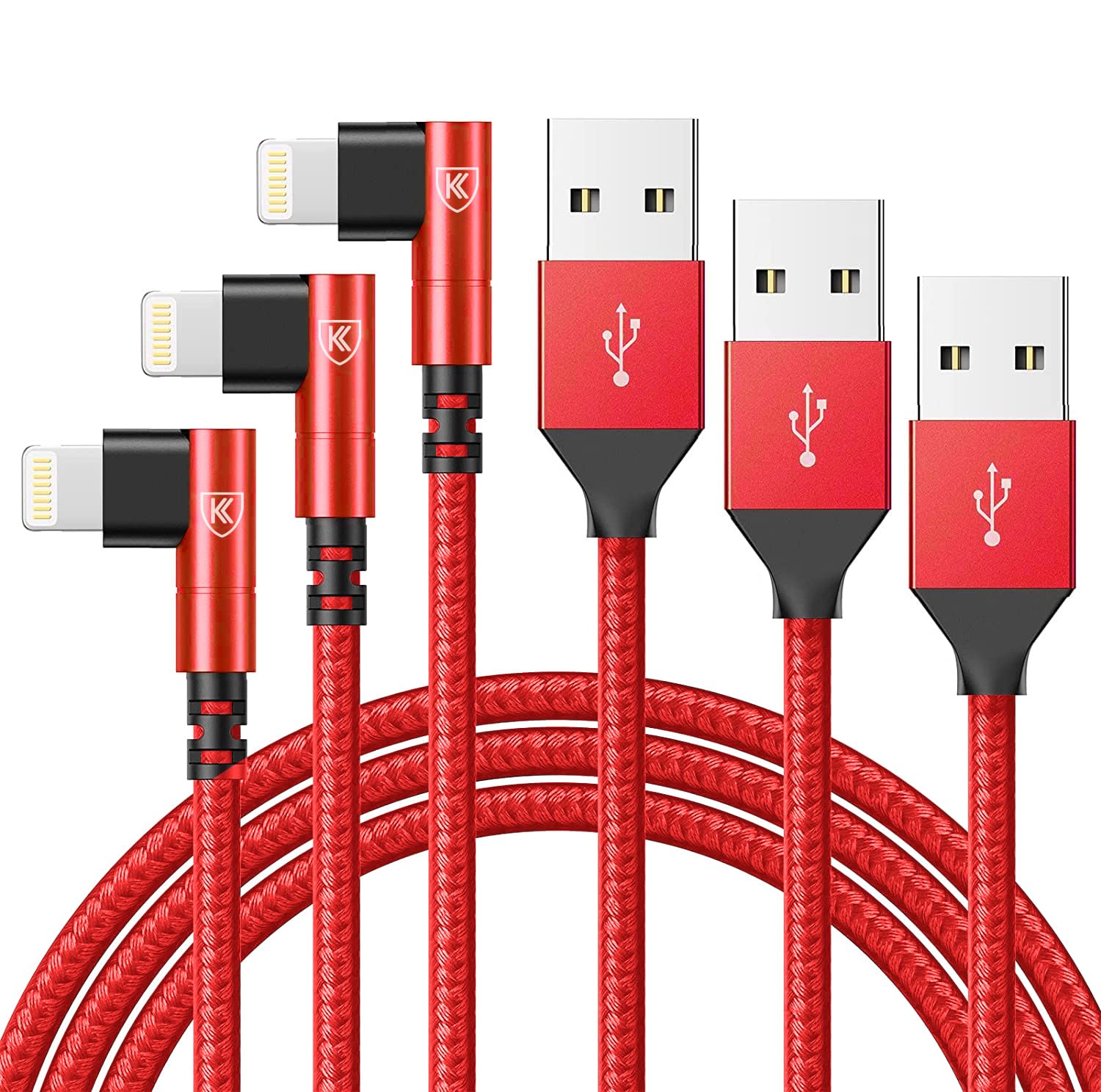 Photo 1 of 3Pack 90 Degree Lightning Cable, iPhone Charger Cable 6ft, [Apple MFi Certified] Long Fast Charging Cord Compatible for iPhone 14/13/12/11/Pro/Max/Mini/X/Plus/8/7/6/Plus - Red