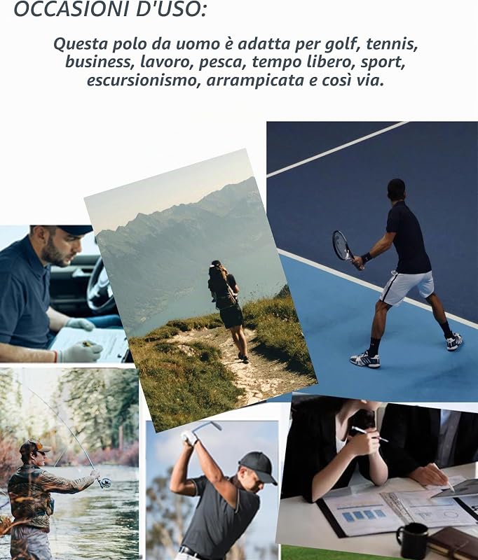 Polo Uomo Maniche Lunghe Polo da Golf Lavoro Traspirante T Shirt con Taschino Primavera Autunno Camicie per la Pesca Escursionismo,Blu Navy,M