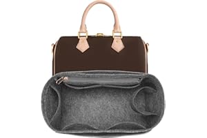 LOUKAYCCI Purse Inserts for Speedy 30 Organizer,Felt Purse Bag Organizer Insert with zipper Bag Tote Shaper (Grey, Large)