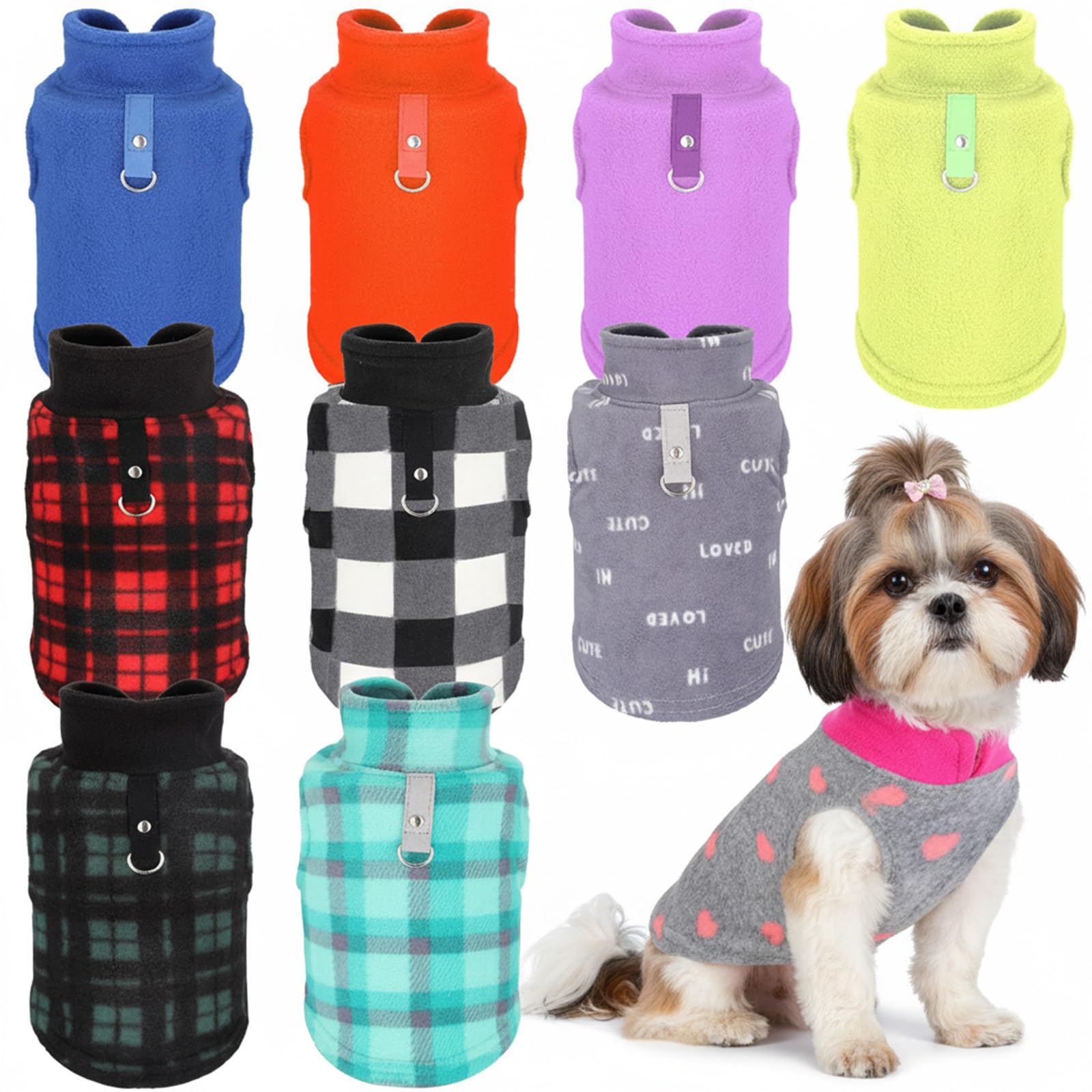 Photo 1 of L. Reginary 10 Pack Large Dog Sweaters Fleece Pet Dog Clothes with Leash Ring Soft Warm Winter Puppy Plaid Shirt(Stylish)