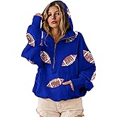 SeekMe Womens Game Day Sweatshirts Football Sequin Hoodies Tailgate Outfits Long Sleeve Zipper Sweaters with Pocket