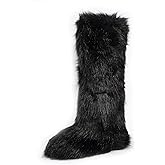 YXCFEWD Faux Fur Boots for Women Winter Knee High Furry Boots Fuzzy Fluffy for Girls Flat Snow Long Boots