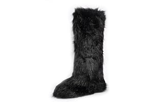 YXCFEWD Faux Fur Boots for Women Winter Knee High Furry Boots Fuzzy Fluffy for Girls Flat Snow Long Boots