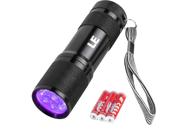 LE UV Flashlight, Handheld Black Light Flashlight, 395nm Ultraviolet Flashlight, Pet Urine Stain Detector, 3 AAA Batteries In