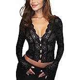 CORIRESHA Women's Sheer Leopard Print Mesh Top Tie Deep V Neck Bell Sleeve Crop Lace Blouse