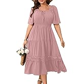 RWJ Women's Plus Size Maxi Dress Short Sleeve Square Neck Flowy A-Line Lace Trim Flutter Party Casual Off Shoulder Dresses