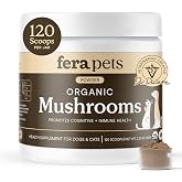 Fera Pets Mushroom Supplement for Dogs &amp; Cats with Turkey Tail, 120 Scoops | USDA Organic Powder for Cognitive and Immune Support, Enhanced Liver Function and a Healthy Gut