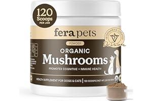 Fera Pets Mushroom Supplement for Dogs & Cats with Turkey Tail - USDA Organic - Cognitive and Immune Support - Enhances Liver Function - Supports a Healthy Gut - Powder - 120 Scoops