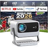 [4000 ANSI &amp; Now with Netflix] 4K Projector with WiFi and Bluetooth for Display Booths, Auto Focus Keystone Smart Projector , Voplls Mini Projector with Adjustable Stand for Home Bedroom (Silver Grey）