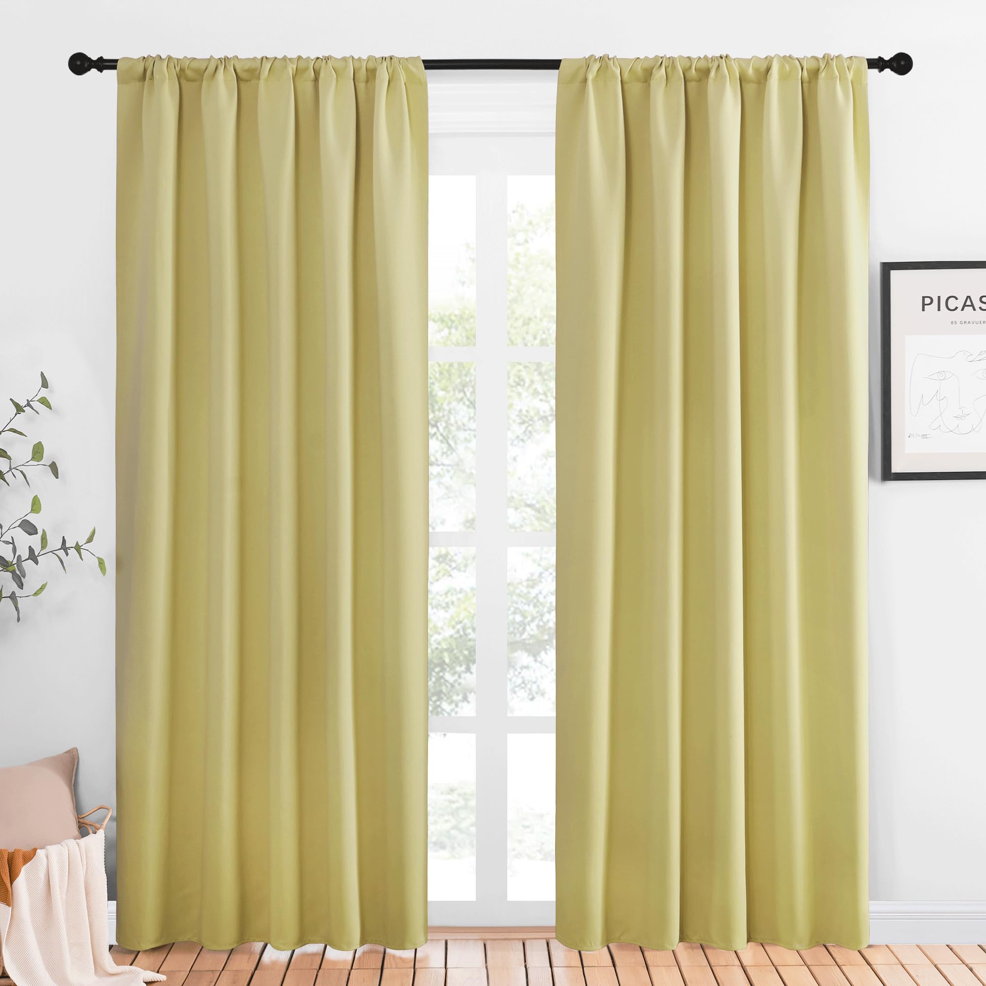 NICETOWN Window Curtains Blackout Drapes, Paler Yellow, 1 Pair, 52 by 84-Inch, Thermal Insulated Solid Rod Pocket Blackout Curtains/Draperies for Living Room Image