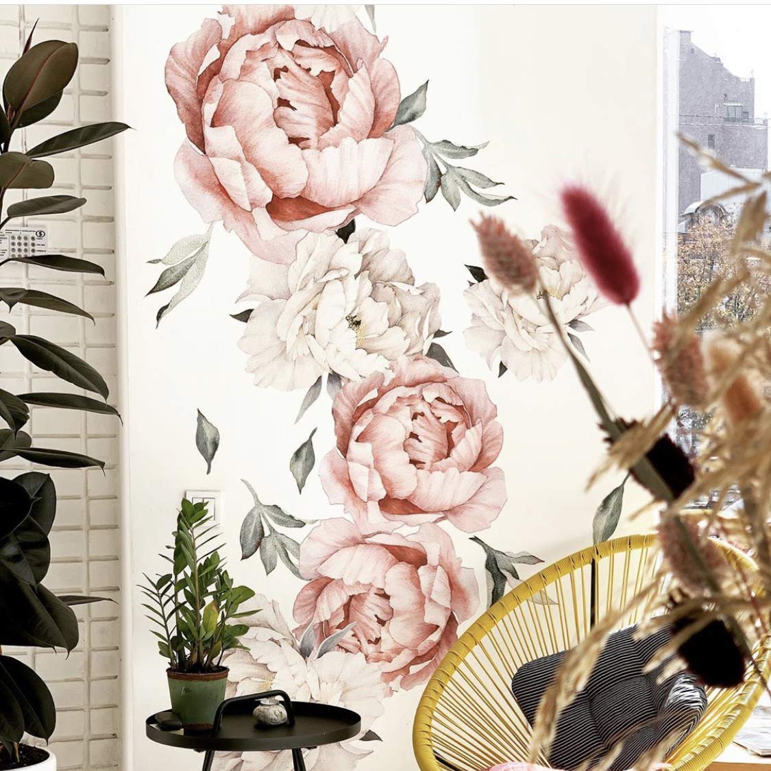 Watercolor Peony Wall Decal Girl Nursery. Floral Decal Bedroom. Peony Vinyl Sticker