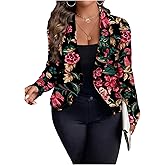 Floerns Women's Plus Size Floral Leopard Blazer Long Sleeve Lapel Neck Elegant Suit Jacket