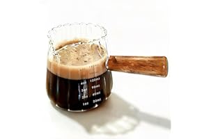 Espresso Cup, 6 OZ Espresso Measuring Cup, Espresso Shot Glasses with Wood Handle, V-Shaped Spouts Milk Frothing Cup