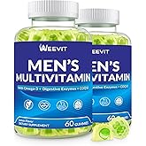 WEEVIT Mens Multivitamins Gummies, Omega 3, CoQ10, Turmeric, Lycopene, Digestive Enzymes, Daily Mens Vitamins A C D E B6 B12, Methylated Multivitamin for Men - Energy, Immunity, Sugar Free, Vegan