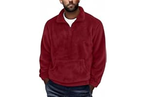 Men's Fuzzy Sherpa Sweatshirt Quarter Zip Pullover Fleece Winter Fall Warm Outerwear Casual Long Sleeve Tops