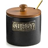 LYEOBOH Ceramic Sugar Bowl with Lid and Spoon,15 Oz Sugar Container Holder | Farmhouse Sugar Jar for Coffee Bar Accessories, Dry Food Storage, Refillable - Modern Kitchen Decor Housewarming Gift, Black
