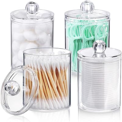 AOZITA 4 Pack 10oz Clear Apothecary Jars with Lids, Cotton Pad Holder Dispenser