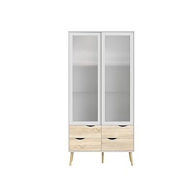 Tvilum Diana 4-Drawer & 2-Door Glass China Cabinet, White/Oak