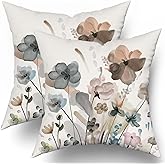 Teal Brown Cream Grey Floral Throw Pillow Covers 18x18 In Watercolor Tan Gray Beige Flowers Decorative Pillow Cases Rustic Abstract Modern Pillowcases Home Decor For Living Room Couch Sofa Set of 2