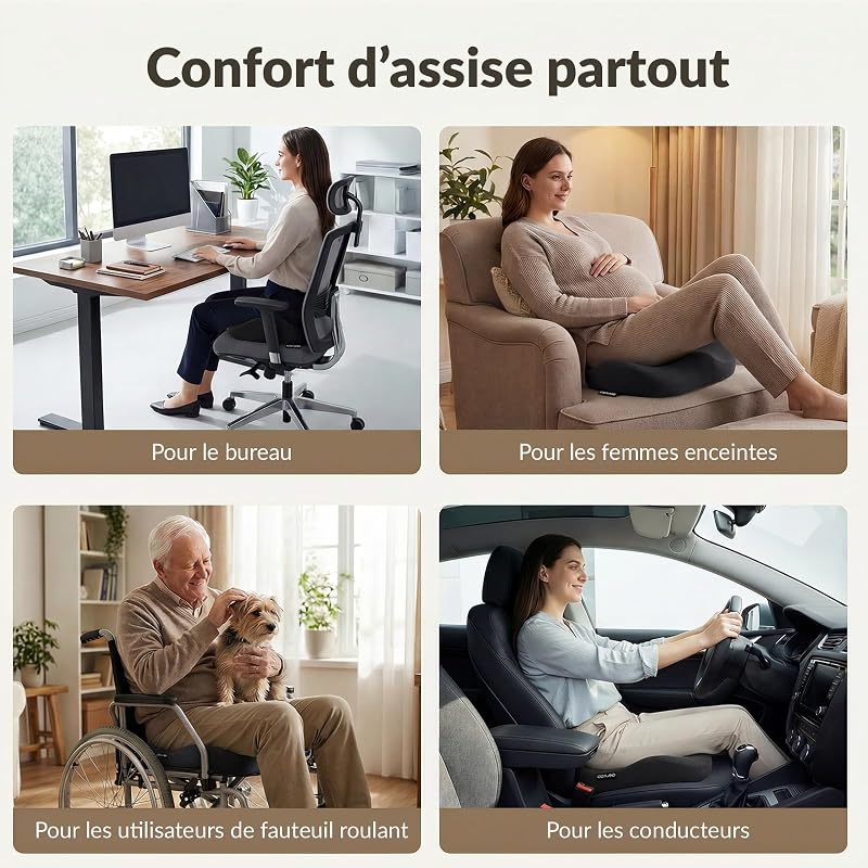 Coussin d'assise orthopédique - Coussin d'assise Ergonomique pour Chaise de Bureau — photo 8 sur 8