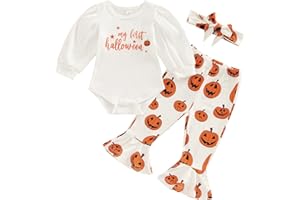 Twopumpkin My First Christmas Baby Girl Outfit Newborn Santa Baby Onesie and Bell Bottoms Ribbed Outfits With Heanband