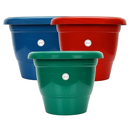 Gamla / Planter / Pot 14-inch (pack of 3 multicolored Pots) For garden Balcony Flowering Pot by Kraft Seeds