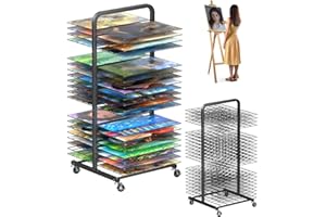 mocomax Art Drying Rack for Painting, Metal Paint Drying Stand with 40 Removable Shelves, Movable Paint Drying Rack with Lockable Wheels, Art Canvas Storage Rack for Classrooms & Art Studios, Black