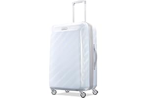 American Tourister Moonlight Hardside Expandable Luggage with Spinner Wheels, Iridescent White, Checked-Medium 24-Inch