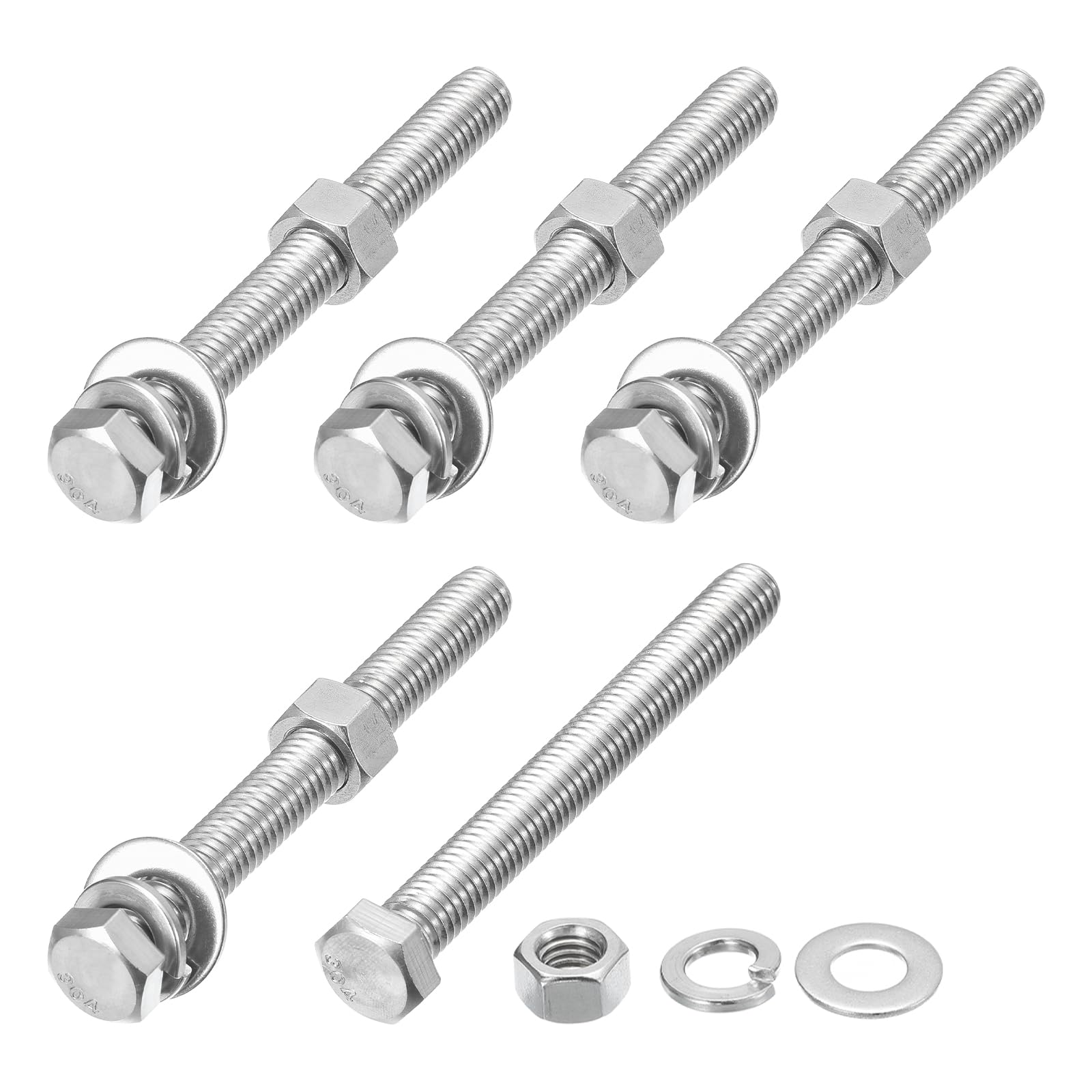 METALLIXITY Hex Head Screws Bolts, Nuts, Flat & Lock Washers Kits (3/8-16x3-1/2") 5 Set, Stainless Steel Fully Threaded Machine Screws Bolt Set - for Home Appliance Equipment