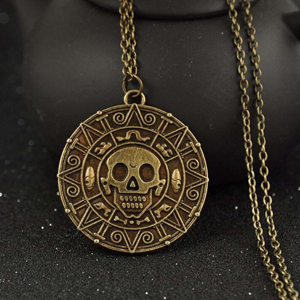 Growthci Pirates of the Caribbean Aztec Gold Coin Necklace Mens Skull Pendant Jewelry