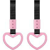 BBTO 2 Pieces Heart shaped Car Handle Straps Drift Charm Rear Bumper Warning Ring Decor Subway Bus Broken Heart Handle for Car Interior(Light Pink)