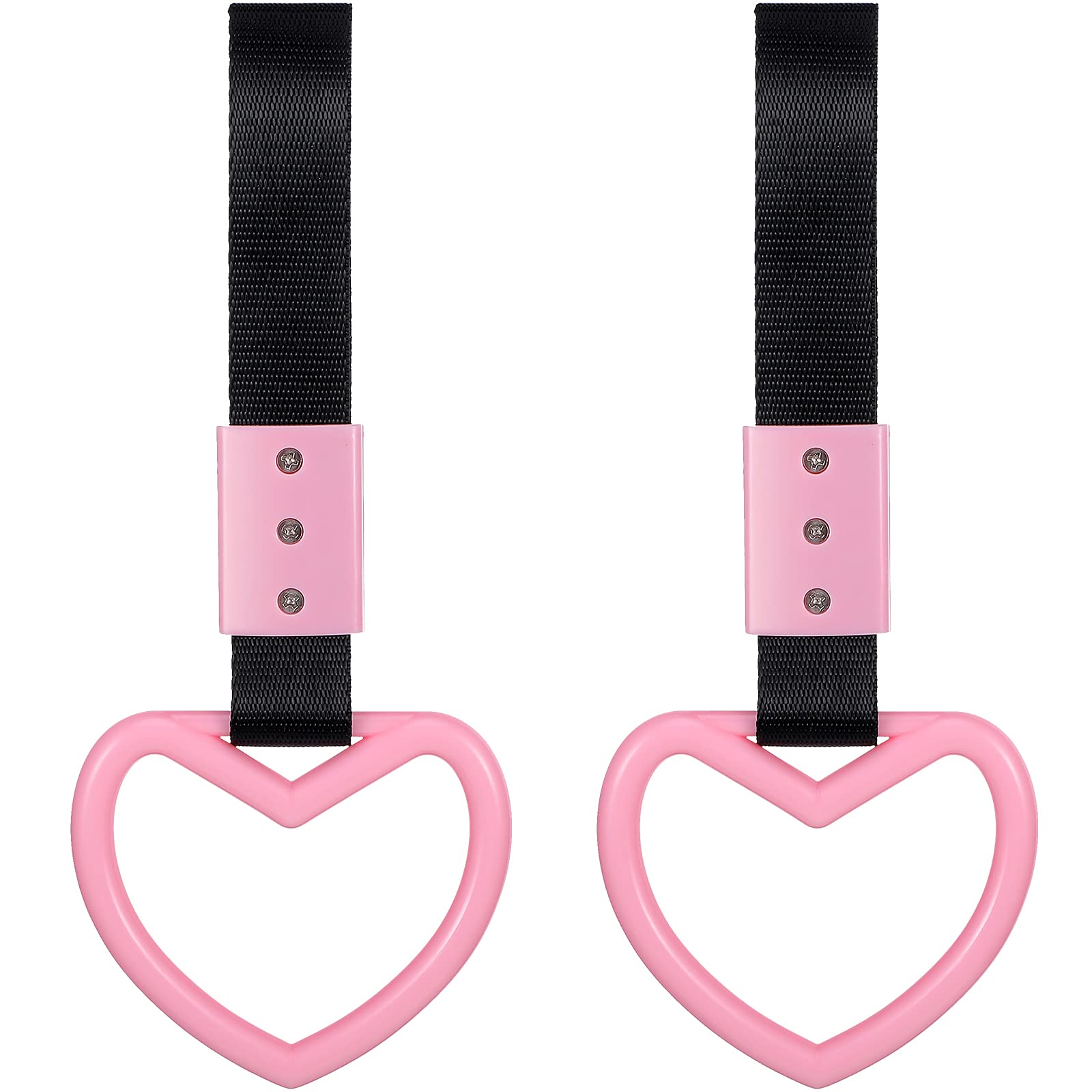 Photo 1 of BBTO 2 Pieces Heart shaped Car Handle Straps Drift Charm Rear Bumper Warning Ring Decor Subway Bus Broken Heart Handle for Car Interior(Light Pink)