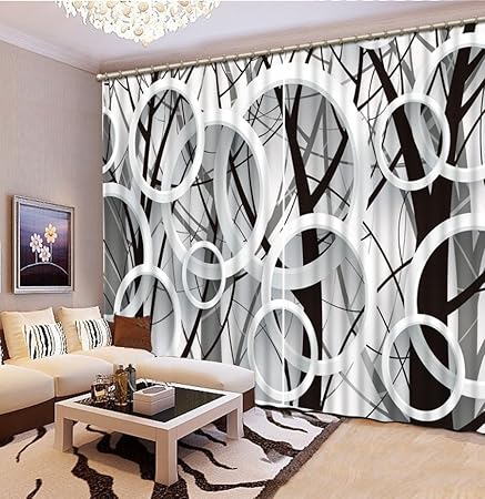 Wapel Moderne 3D-Filialen Kreis Fenster Vorhang Schwarz und Weiß 3D