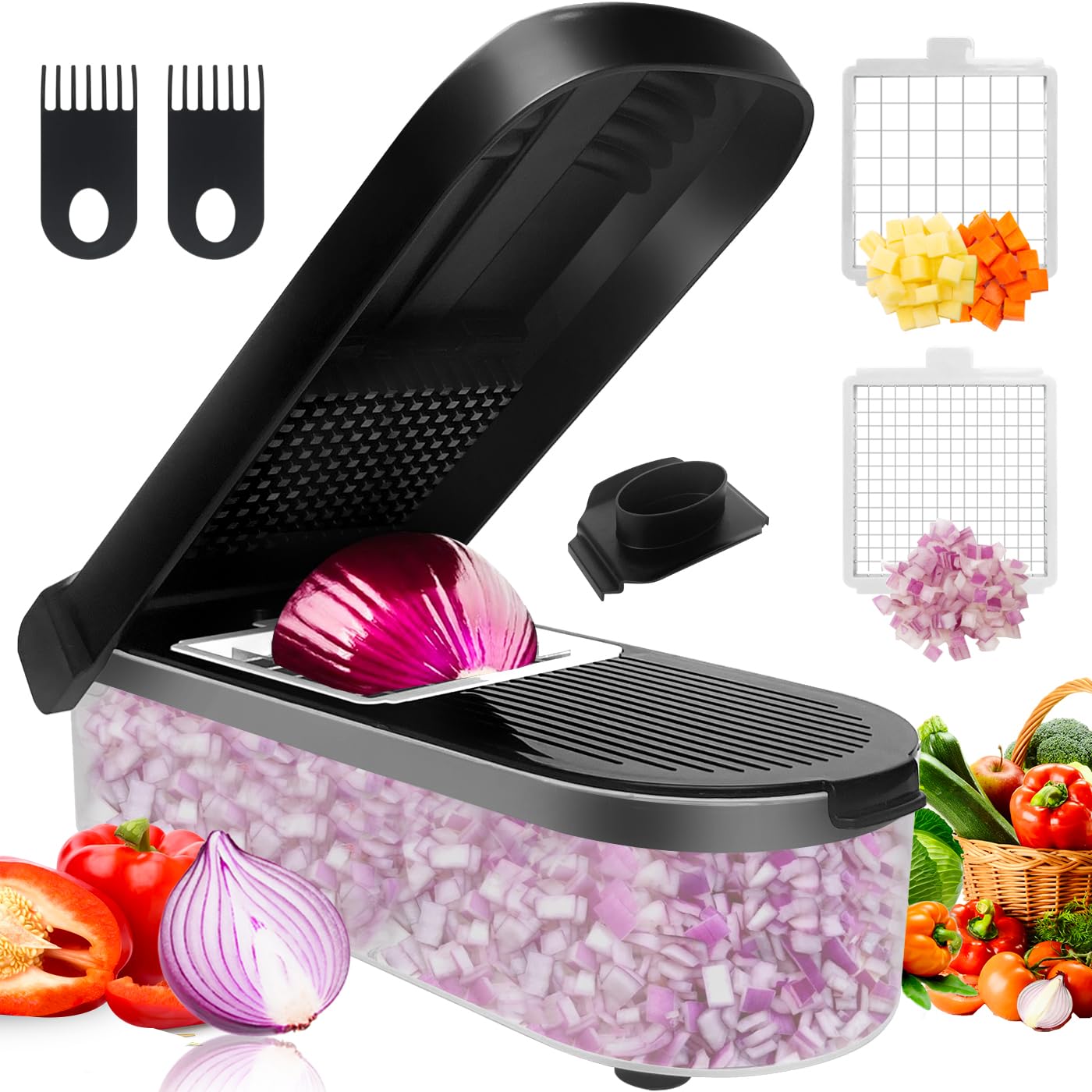 Photo 1 of ***7 MISSIONG PARTS***LHS Multifunctional Food Chopper - Onion, Vegetable Slicer Dicer Cutter, Potato Cutter - Veggie Chopper with Container (4 in 1, Black)