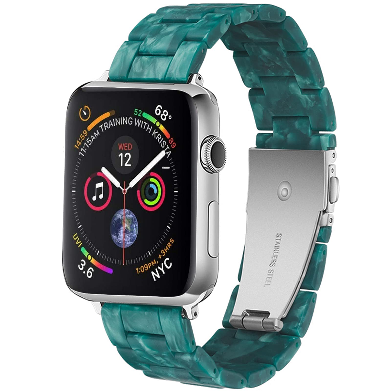 Miimall Compatible with Apple Watch Series 1/2/3/4/5/6/SE 44mm 42mm Resin Metal Folding Watch Strap Clasp Links Replacement Band for iWatch 1/2/3/4/5/6/SE 44mm 42mm-Green Stone