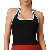 Mustcan Womens Backless Halter Neck Sports Tank Top - Sleeveless Scoop Neck Basic Workout Cami Crop Tops