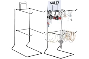 Coume 2 Pcs Jewelry Necklace Display Stand Metal Retail Counter Display Stand for Necklace Bracelets, Earrings, Ring, Keys, Watches(Black)
