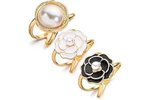 GENENIC 3PCS Elegant Pearl Floral Scarf Ring Clip Camellia Flower Scarf Buckle for Women Scarf Ring Buckle Women Fashion Metal Shawl Clip Buckle Lady Girls Decoration Accessories