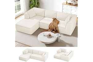 Vesgantti 106" Cloud Couch Sectional Modular Sofa, Deep Seat Comfy Cloud Couch Chenille Memory Foam Sofa Modular Couches for Living Room Bedroom, No Assembly Required (Beige, Left-Facing Chaise)