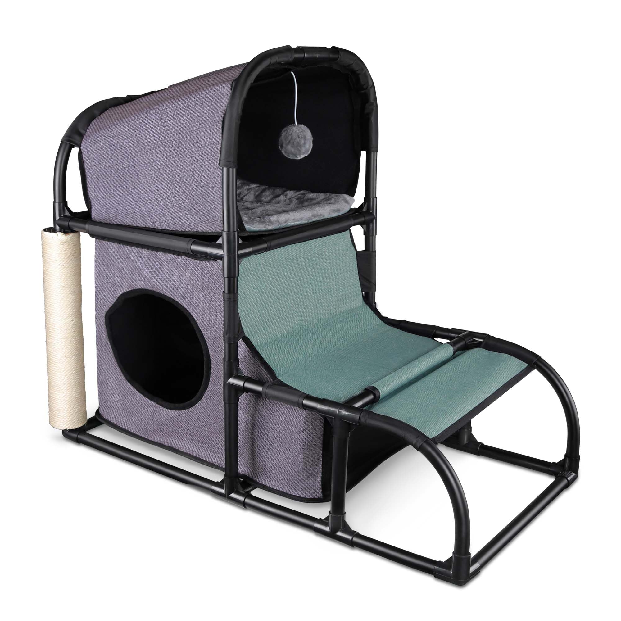 Goetland Modern Cat Tree House Condo Pet Furniture Large Cat Tower Bed Scratching Post Climber Peek Holes Dangling Toy