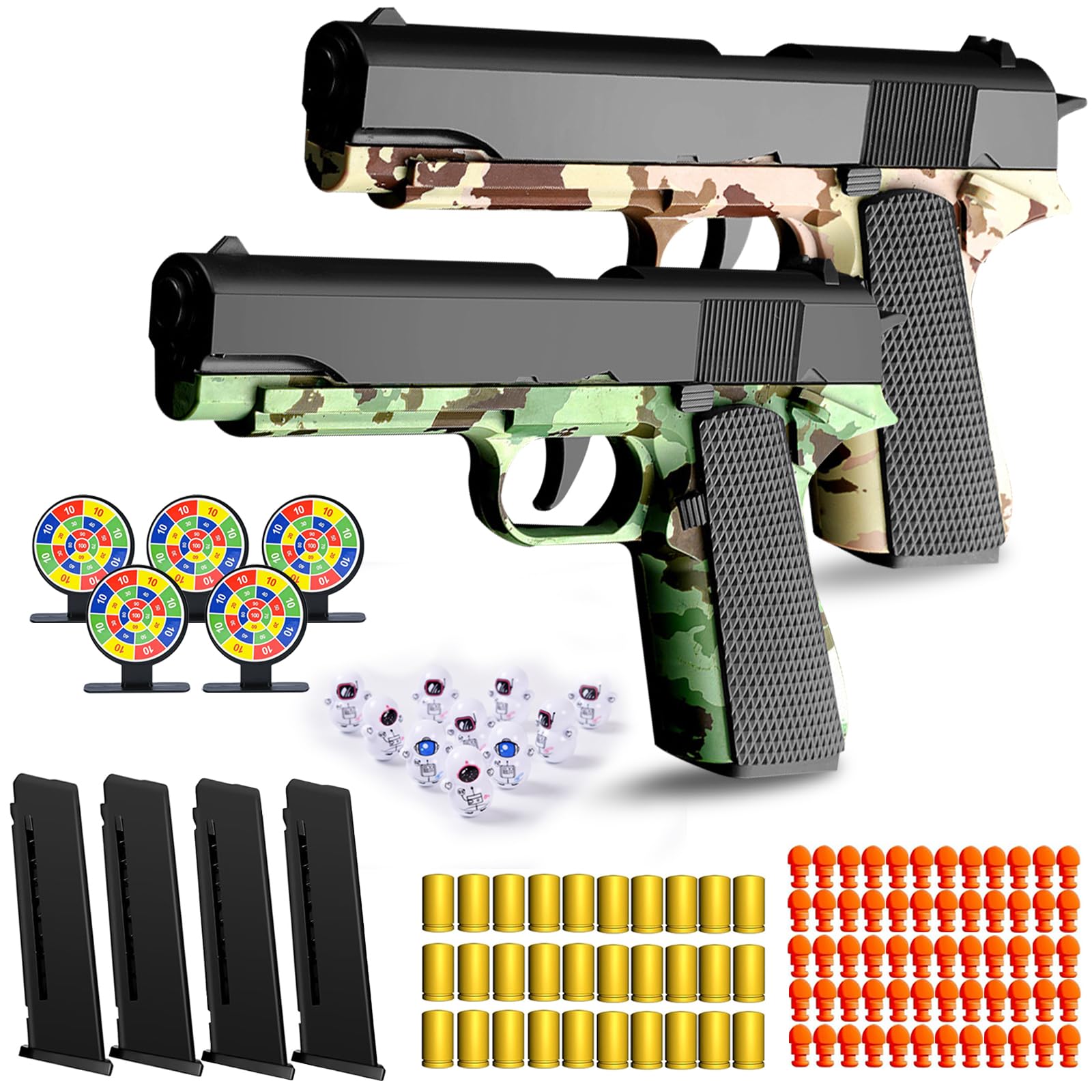 2 Pcs Toy Gun Soft Bullet, Cool Toy Pistol Soft Foam Bullets with Shell Ejecting Toy Foam Blaster Shooting Games Educational Model,Suitable for 3 4 5 6 7 8 Years Old boys And Girls Toys