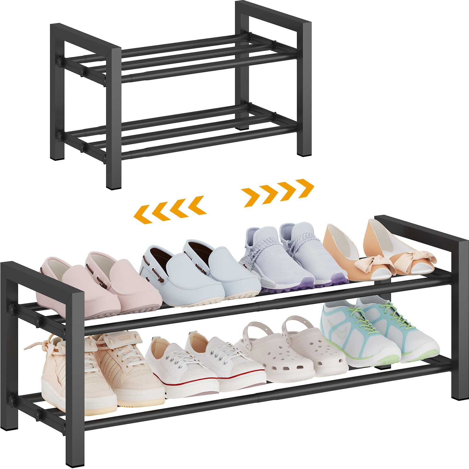 Photo 1 of Detsuk 2-Tier Expandable Shoe Rack (17.5"-30.7") – Adjustable Heavy-Duty Metal Shoe Organizer Shelf for Closet, Entryway, Mudroom & Garage – Durable Freestanding Storage, Black