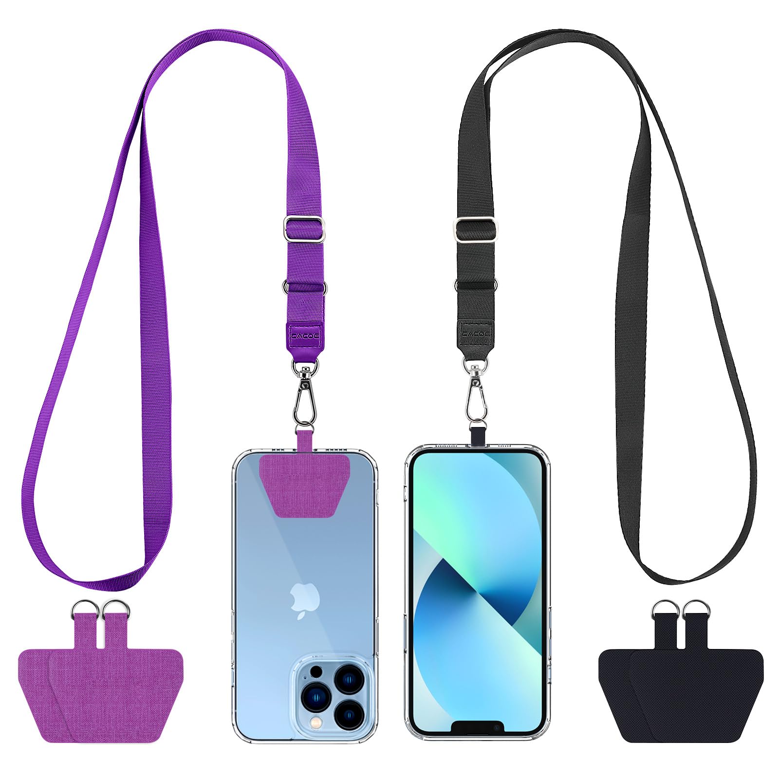CACOE Phone Lanyard, Black+Purple, 2 Pcs
