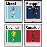 Soccer Posters 8x10 Inch Canvas Prints Unframed Set of 4 - Messi, Ronaldo, Mbape And Neymar Famous Football Superstar Poster Sports Decor for Boys Bedroom Wall Art