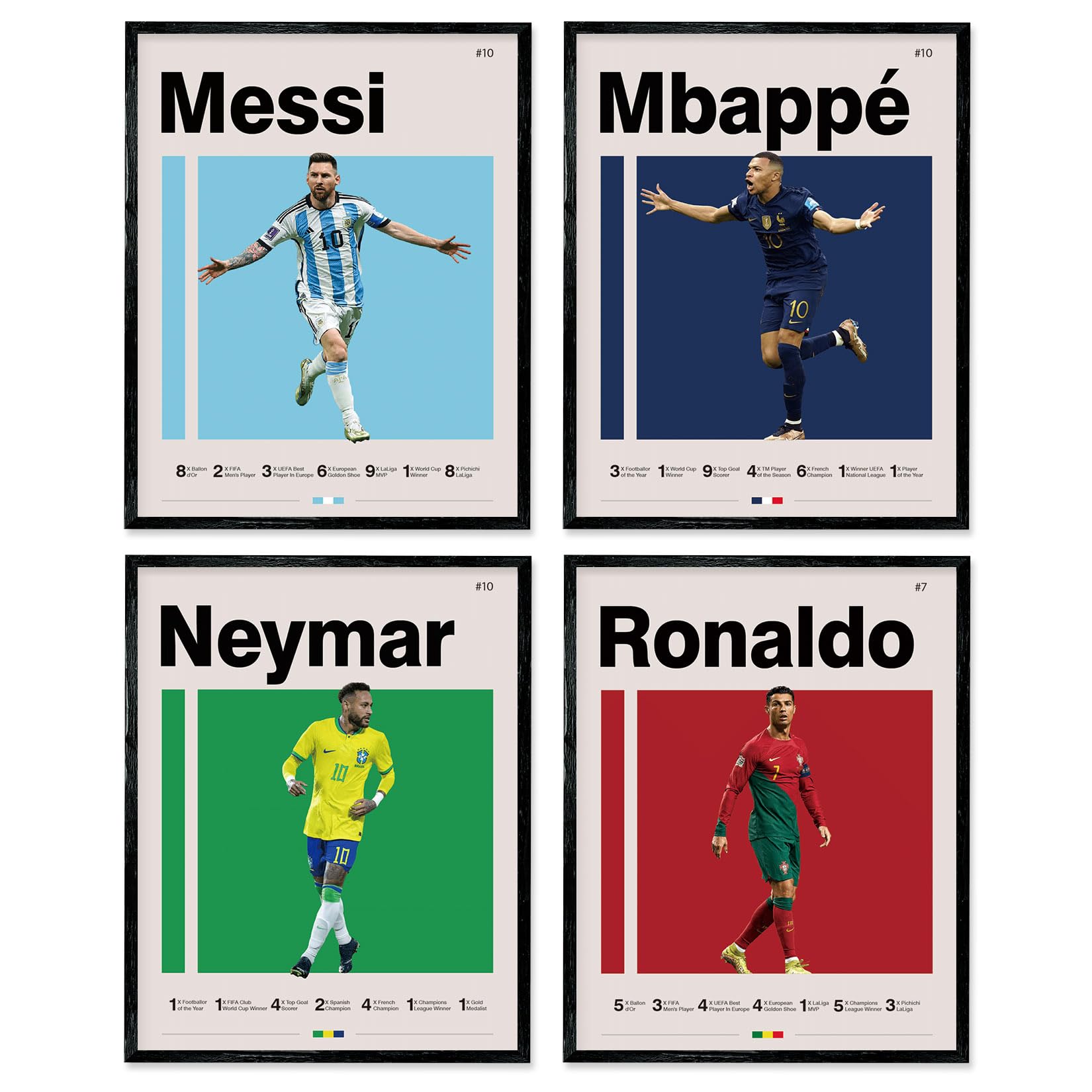Photo 1 of Soccer Posters 8x10 Inch Canvas Prints Unframed Set of 4 - Messi, Ronaldo, Mbape And Neymar Famous Football Superstar Poster Sports Decor for Boys Bedroom Wall Art